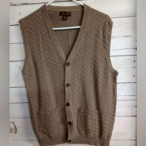 Tasso Elba Men's Medium Beige/Brown Cotton Button Front Vest Layering Sweater
